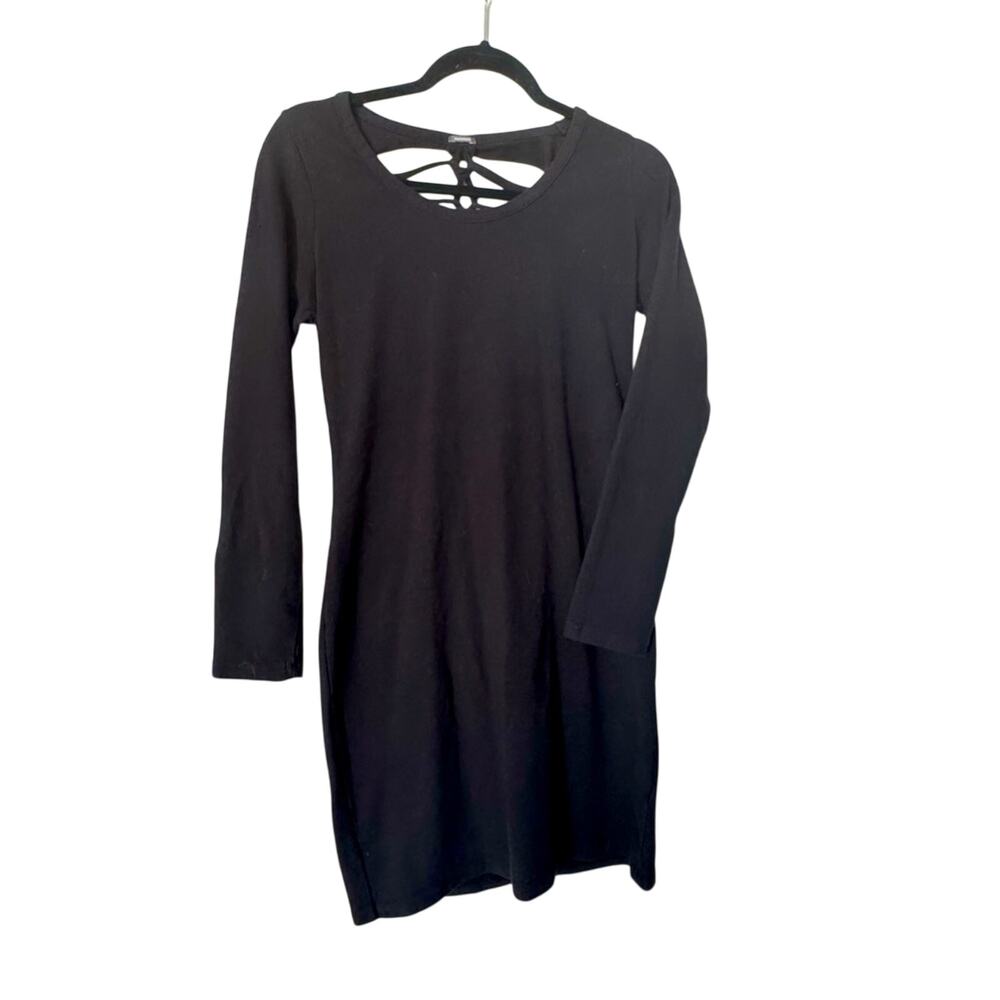 Monrow Black Long Sleeve Open Back Lace Up Ruffle Mini Dress L Sexy Stretch